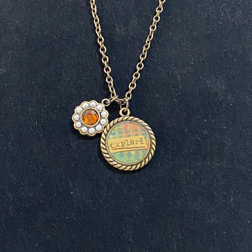Kelly Rae Roberts 22" in length, brass-tone necklace with 2 charms